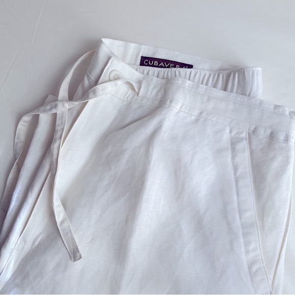CUBAVERA LINEN CLASSIC DRAWSTRING PANTS COASTAL CASUAL COMFORT Off White L - Picture 1 of 11